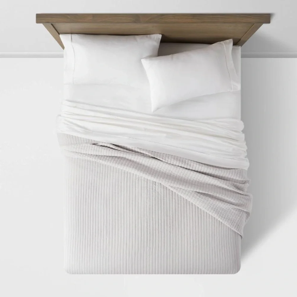 Full/Queen Washed Cotton Sateen Quilt Light Gray - Threshold